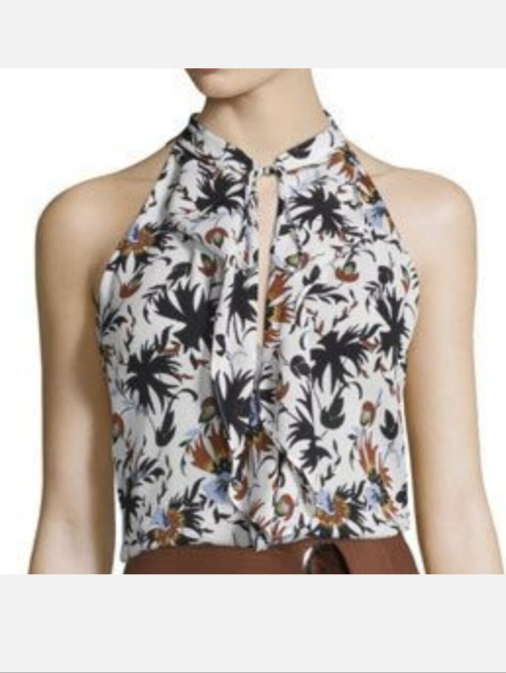 A.L.C. Floral Print Silk Ruffle Tank Top Blouse